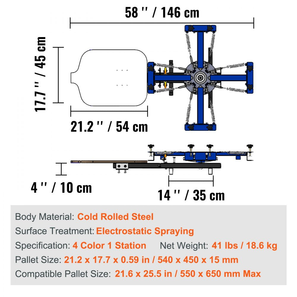 VEVOR 4 Color 1 Station Screen Printing Machine, 21.2x17.7in / 54x45cm Screen Printing Press 360° Rotable Silk, Double-Layer Positioning Pallet for T-Shirt DIY Printing