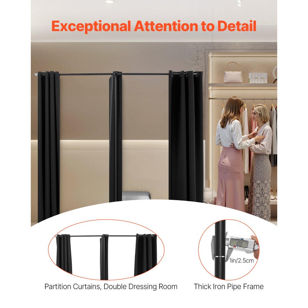 VEVOR Fitting Room, Portable Changing Room with Thick Polyester Curtains, Double Dressing Rooms with Partition Curtains, for Boutique, Mall, Studio, Tailor's Store & Office 79 x 39 x 79 in (Black)