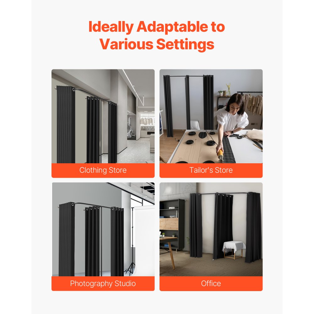 VEVOR Fitting Room, Portable Changing Room with Thick Polyester Curtains, Double Dressing Rooms with Partition Curtains, for Boutique, Mall, Studio, Tailor's Store & Office 79 x 39 x 79 in (Black)