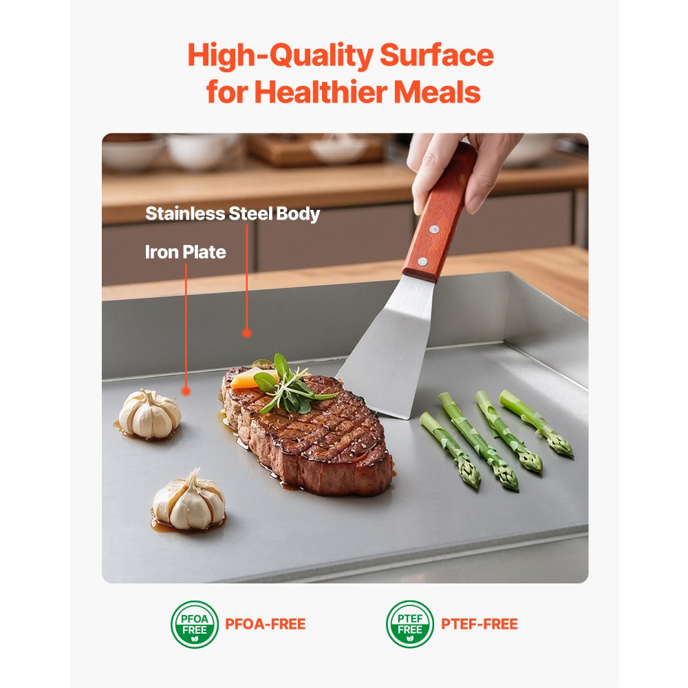 VEVOR Commercial Electric Griddle, 13.98 x 11.81 inch, 1750W, 122-570°F Adjustable Temp Control, Stainless Steel Countertop Flat Top Grill with 2 Spatulas and 2 Brushes, for Steak, Pancake, Squid