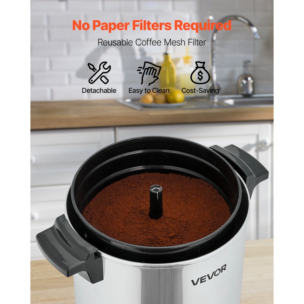 VEVOR Commercial Coffee Urn, 30 Cup 4.5 L Hot Beverage Dispenser with Dripless Faucet, Quick-Brewing Commercial Coffee Maker, Automatic Temperature Control, for Catering, Party, Church & Restaurant