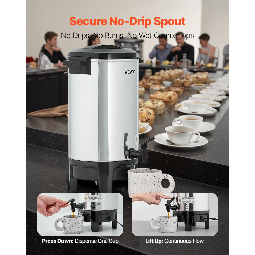 VEVOR Commercial Coffee Urn, 30 Cup 4.5 L Hot Beverage Dispenser with Dripless Faucet, Quick-Brewing Commercial Coffee Maker, Automatic Temperature Control, for Catering, Party, Church & Restaurant