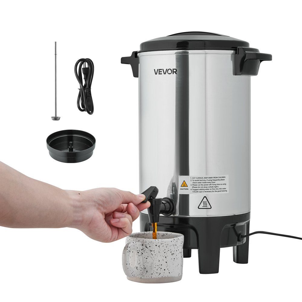 VEVOR Commercial Coffee Urn, 30 Cup 4.5 L Hot Beverage Dispenser with Dripless Faucet, Quick-Brewing Commercial Coffee Maker, Automatic Temperature Control, for Catering, Party, Church & Restaurant
