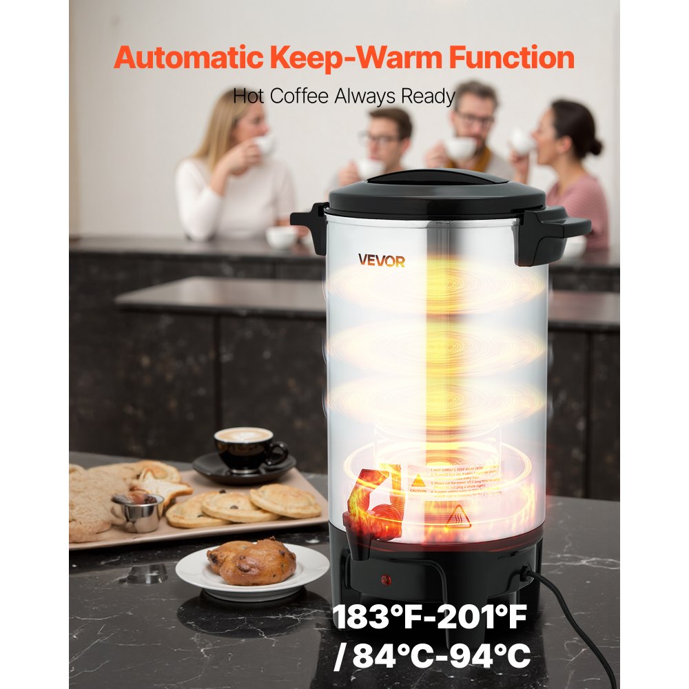 VEVOR Commercial Coffee Urn, 40 Cup 6 L Hot Beverage Dispenser with Dripless Faucet, Quick-Brewing Commercial Coffee Maker, Automatic Temperature Control, for Catering, Party, Church & Restaurant