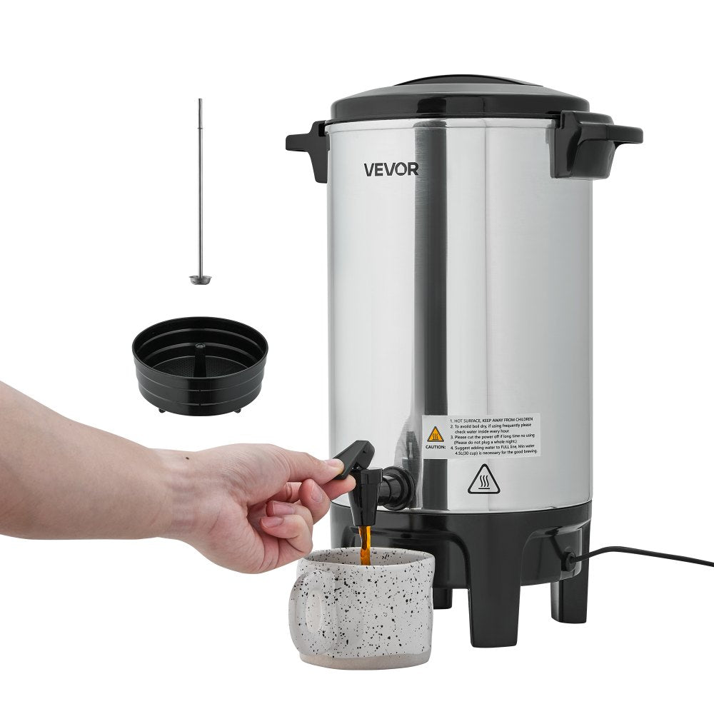 VEVOR Commercial Coffee Urn, 40 Cup 6 L Hot Beverage Dispenser with Dripless Faucet, Quick-Brewing Commercial Coffee Maker, Automatic Temperature Control, for Catering, Party, Church & Restaurant