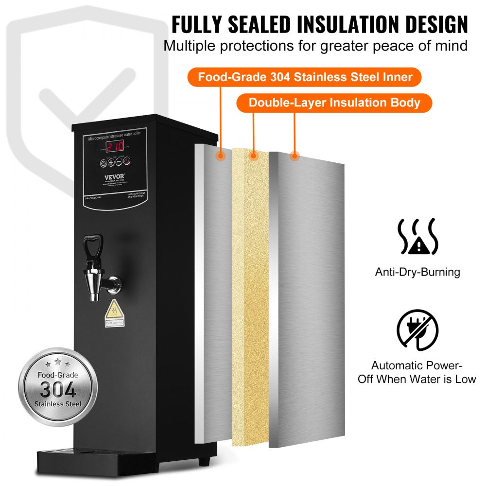 VEVOR Commercial Water Boiler, Electric Hot Water Dispenser with 316 Stainless Steel Heating Tube, 1500W Step-by-step Fast Heating 50L per Hour Hot Water Boiler, for Coffee Tea Restaurant Office