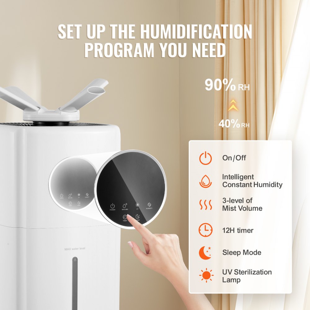 VEVOR Commercial Humidifier, 5.5 Gal/21L 40.6 oz/h Cool Mist Output, Industrial Air Vaporizer for Large Room Up To 1291.7 Sq Ft,Top Refill Humidifier w/ 12-Hour Timer for Whole House,Greenhouse, Plant