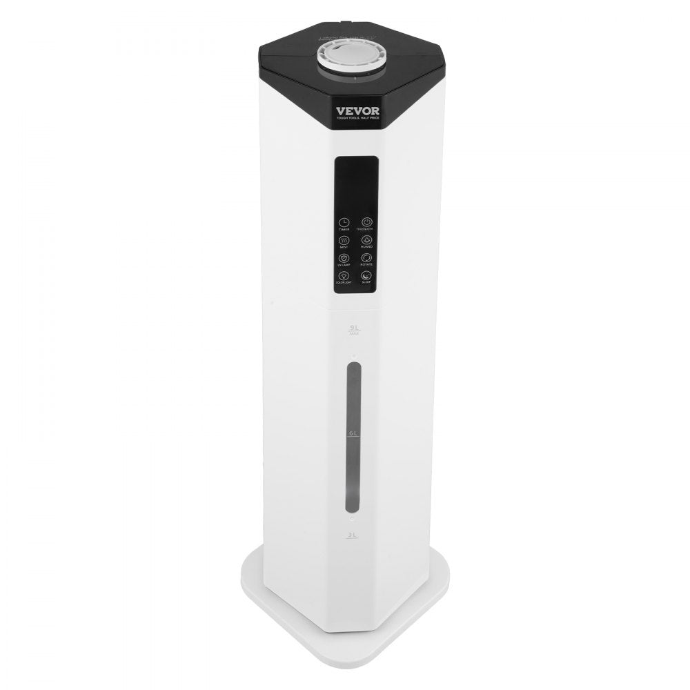 VEVOR Commercial Humidifier, 2.4 Gal/9L 2-In-1 Cool/Warm Mist, Industrial Air Vaporizer for Room Up To 430.6 Sq Ft,Top Refill Humidifier w/ Auto Rotary Spray for Whole House,Greenhouse, Plant