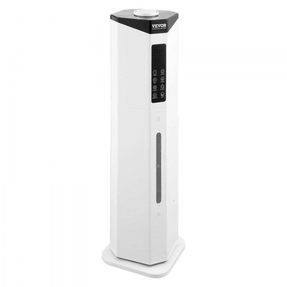 VEVOR Commercial Humidifier, 2.4 Gal/9L 2-In-1 Cool/Warm Mist, Industrial Air Vaporizer for Room Up To 430.6 Sq Ft,Top Refill Humidifier w/ Auto Rotary Spray for Whole House,Greenhouse, Plant
