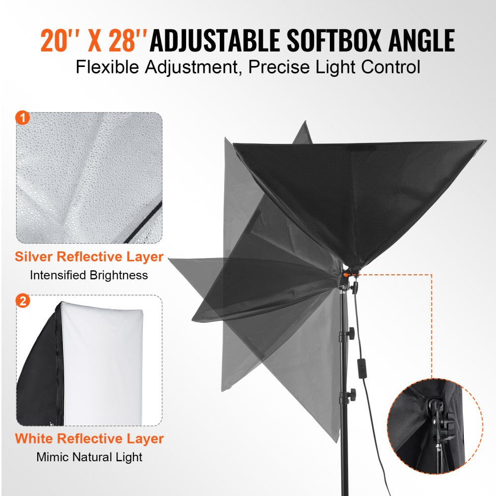 VEVOR Softbox Lighting Kit, 20" x 28", Professional Softbox with 45W 3000-6500K LED Bulbs, 3 Continuous Lighting Effects, Tripod Stand, Remote Control, Studio Lights for Portrait shooting, Live Streaming