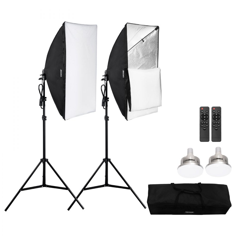 VEVOR Softbox Lighting Kit, 20" x 28", Professional Softbox with 45W 3000-6500K LED Bulbs, 3 Continuous Lighting Effects, Tripod Stand, Remote Control, Studio Lights for Portrait shooting, Live Streaming