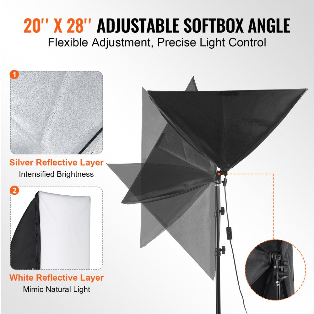 VEVOR Softbox Lighting Kit, 20" x 28", Professional Softbox with 30W 5500K LED Bulbs, Close to Natural Daylight, Adjustable Tripod Stand, Studio Lights for Photography, Vedio Recording, Live Streaming