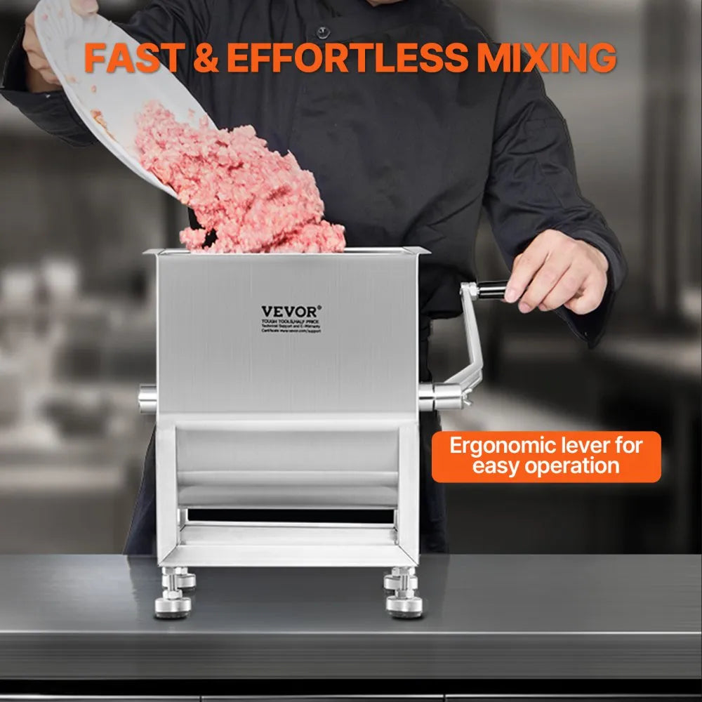 VEVOR Manual Meat Mixer, 15L Fixed Tank Meat Processing Equipment(Mixing Maximum 15LBS for Meat), Stainless Steel Meat Mixer, Sausage Mixer Machine with Lid and Handle, Ground Beef Hand Mixer