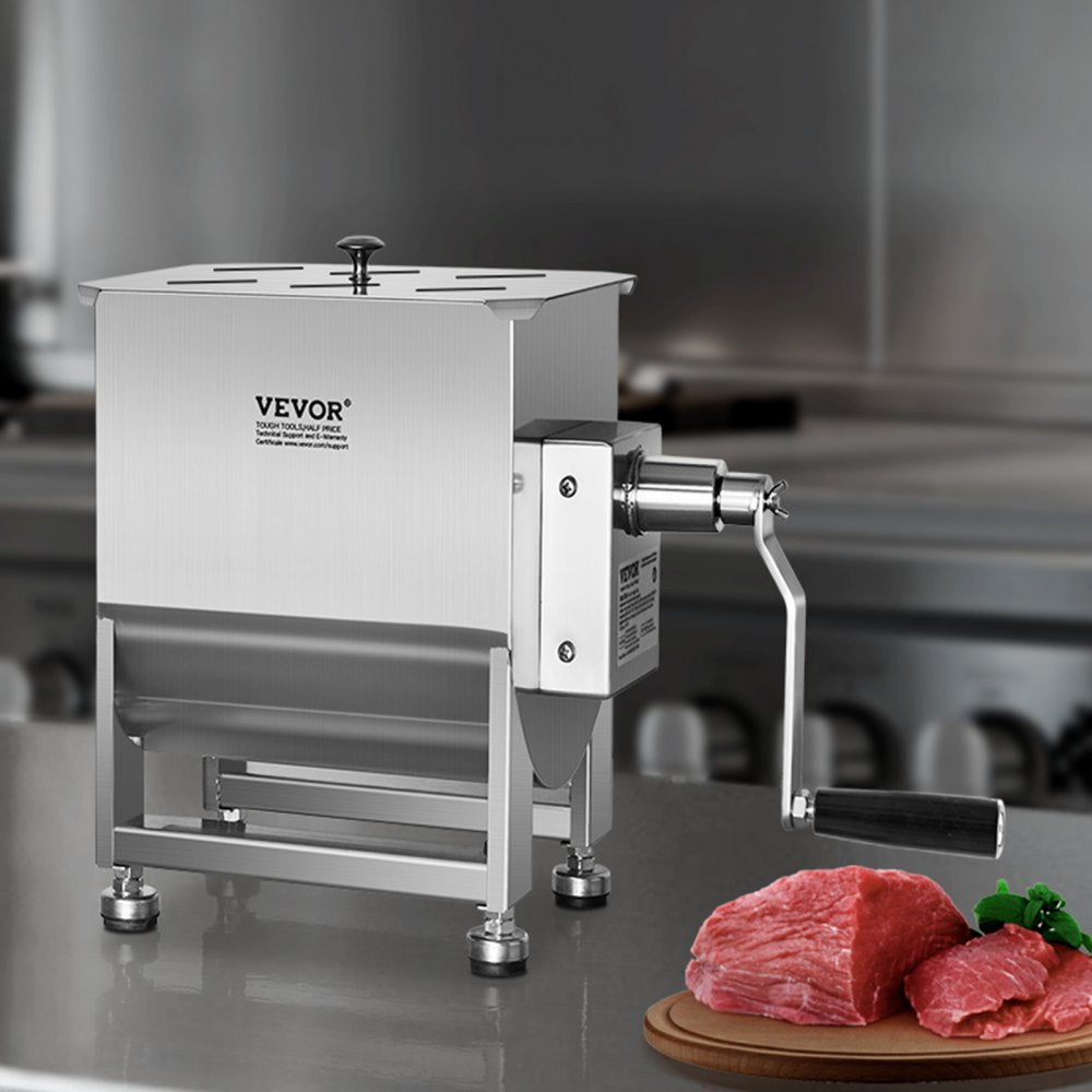 VEVOR Manual Meat Mixer, 10L Fixed Tank Meat Processing Equipment(Mixing Max 15LBS for Meat), Stainless Steel Meat Mixer, Sausage Mixer Machine with Lid Handle Gear Reducer, Ground Beef Hand Mixer