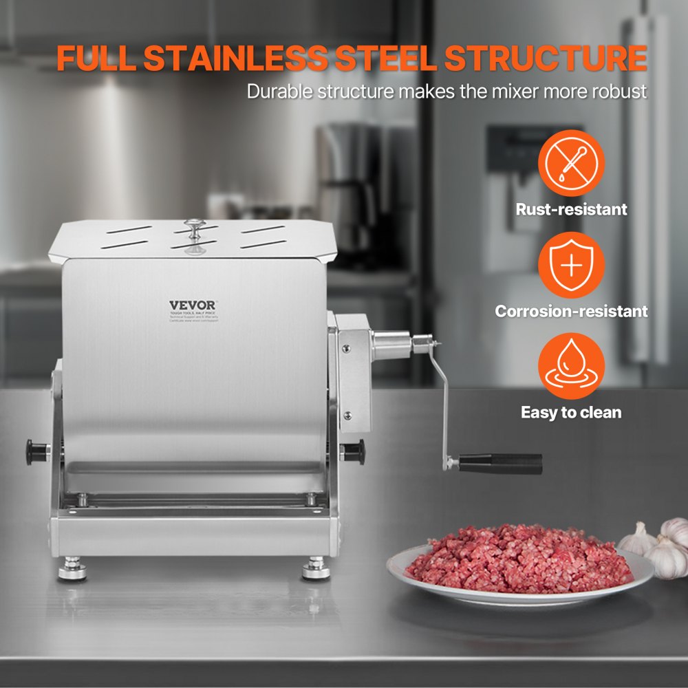 VEVOR Manual Meat Mixer, 40L Tilt Tank Meat Processing Equipment(Mixing Max 40L for Meat), Stainless Steel Meat Mixer, Sausage Mixer Machine with Lid Handle Gear Reducer, Ground Beef Hand Mixer