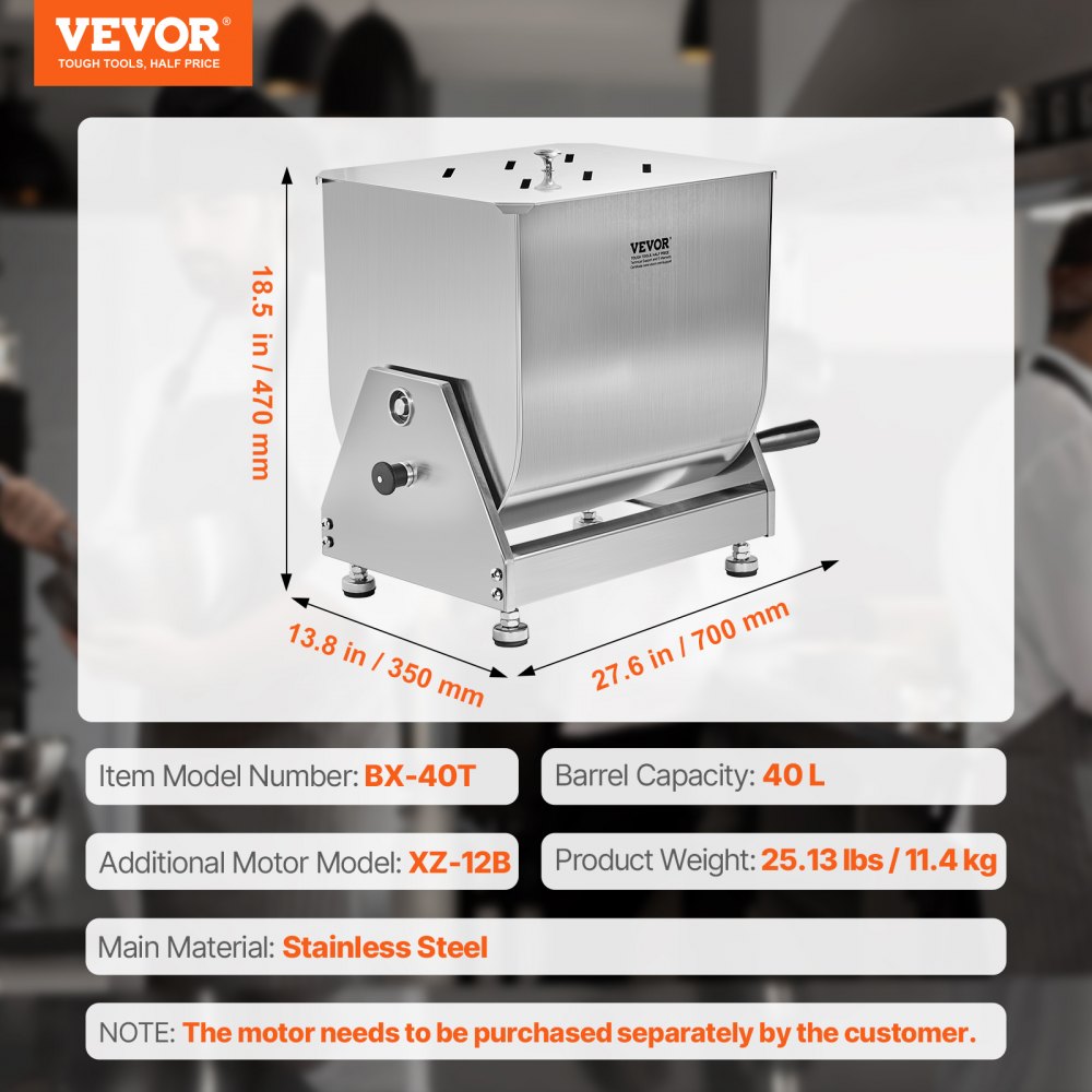 VEVOR Manual Meat Mixer, 40L Tilt Tank Meat Processing Equipment(Mixing Max 40L for Meat), Stainless Steel Meat Mixer, Sausage Mixer Machine with Lid Handle Gear Reducer, Ground Beef Hand Mixer