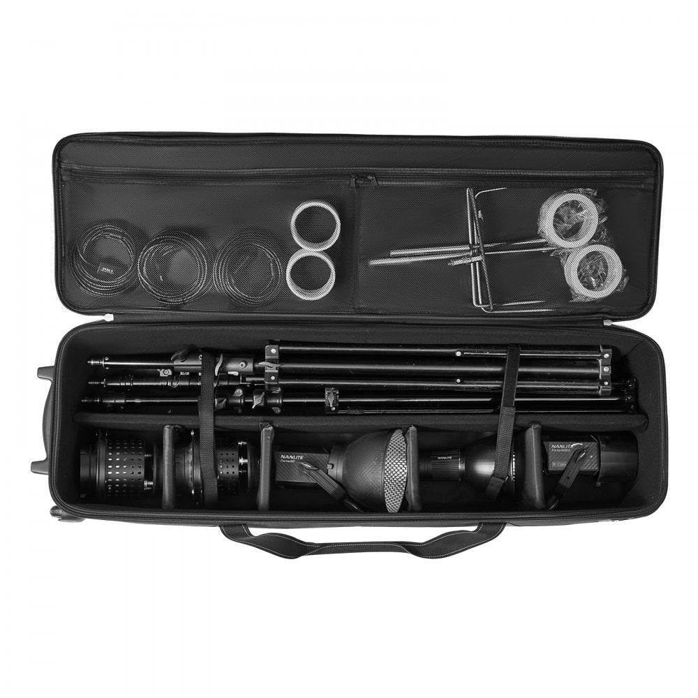 VEVOR Studio Equipment Trolley Case, 46.46 x 14.57 x 11.81 in / 118 x 37 x 30 cm, Rolling Camera Bag, Carrying Bag with Wheels Straps Padded Compartment Handle, for Light Stands, Tripods, Telescopes