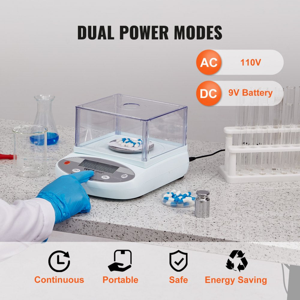 VEVOR Analytical Balance, 500 gram x 0.001g Accuracy High Precision Lab Scale, 13 Units Conversion Electronic Scientific Laboratory Scale with Windshield, LCD Display Digital Jewelry Weighing Scale