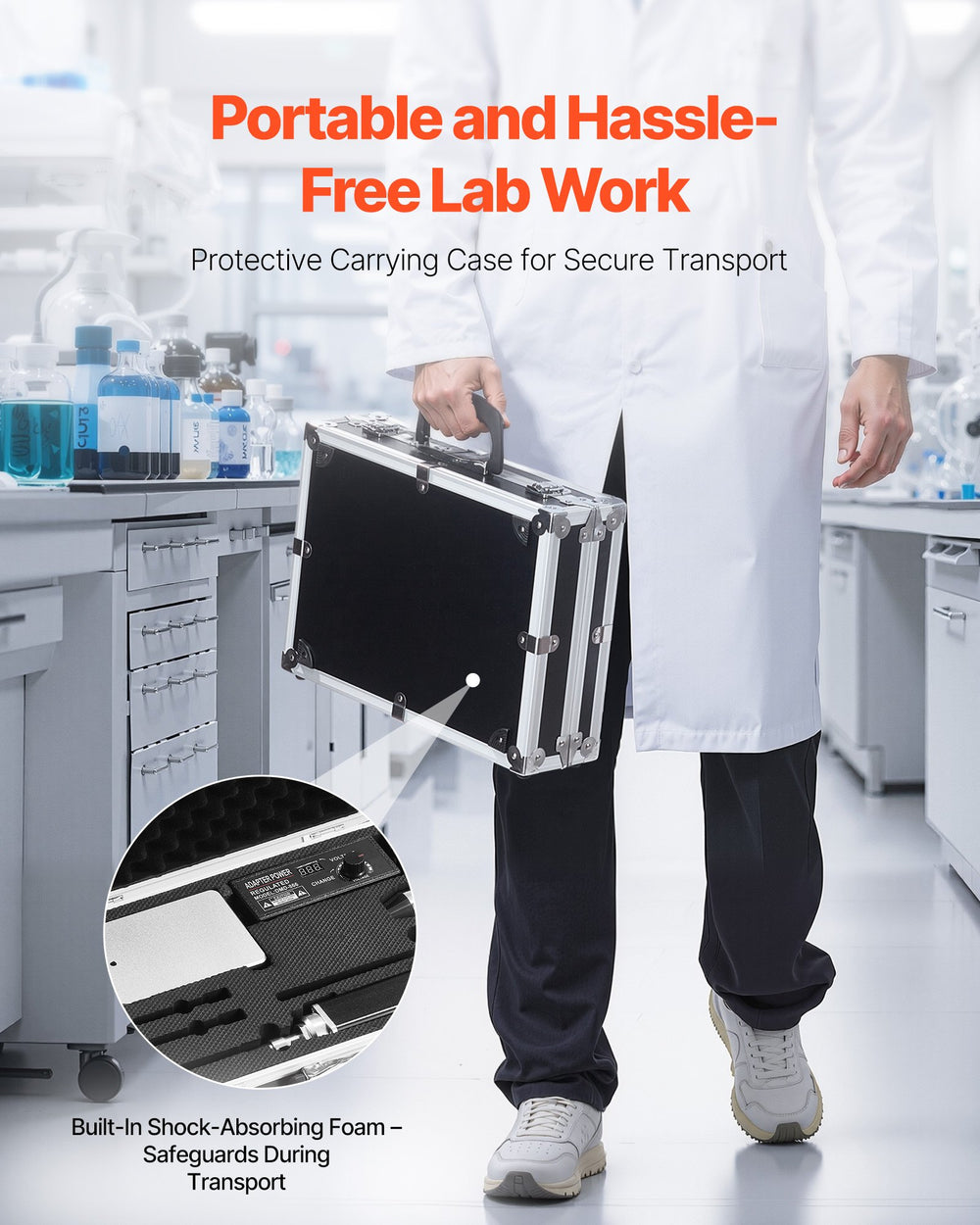 VEVOR portable ultrasonic homogenizer with protective carrying case and shock-absorbing foam