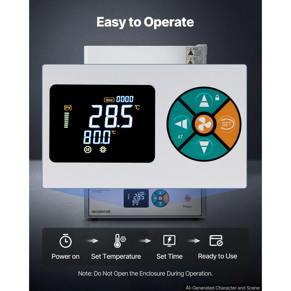 VEVOR Laboratory Incubator 5.3 Gal / 20 L with Adjustable Air Circulation, For Petri Dishes, Room Temp+41℉ to 158℉ PID Temperature Control, Microbiological Lab Incubator, Digital Panel, Glass Door