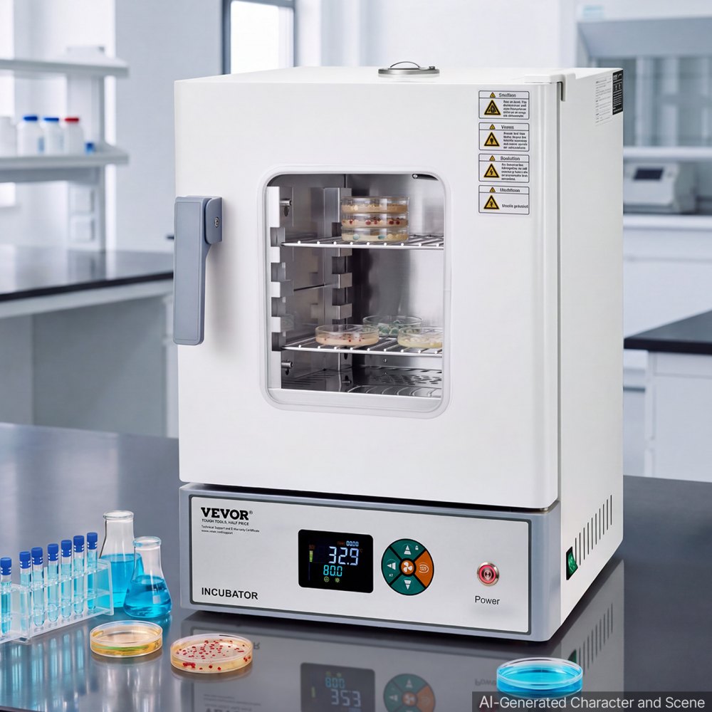 VEVOR Laboratory Incubator 5.3 Gal / 20 L with Adjustable Air Circulation, For Petri Dishes, Room Temp+41℉ to 158℉ PID Temperature Control, Microbiological Lab Incubator, Digital Panel, Glass Door