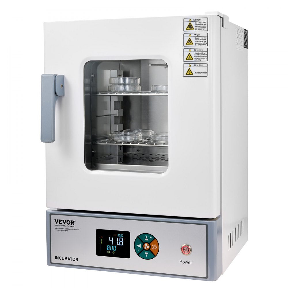 VEVOR Laboratory Incubator 5.3 Gal / 20 L with Adjustable Air Circulation, For Petri Dishes, Room Temp+41℉ to 158℉ PID Temperature Control, Microbiological Lab Incubator, Digital Panel, Glass Door