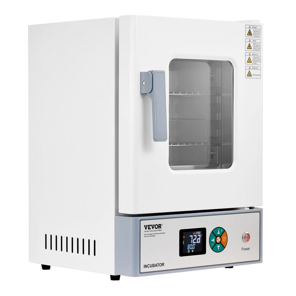 VEVOR Laboratory Incubator 5.3 Gal / 20 L with Adjustable Air Circulation, For Petri Dishes, Room Temp+41℉ to 158℉ PID Temperature Control, Microbiological Lab Incubator, Digital Panel, Glass Door
