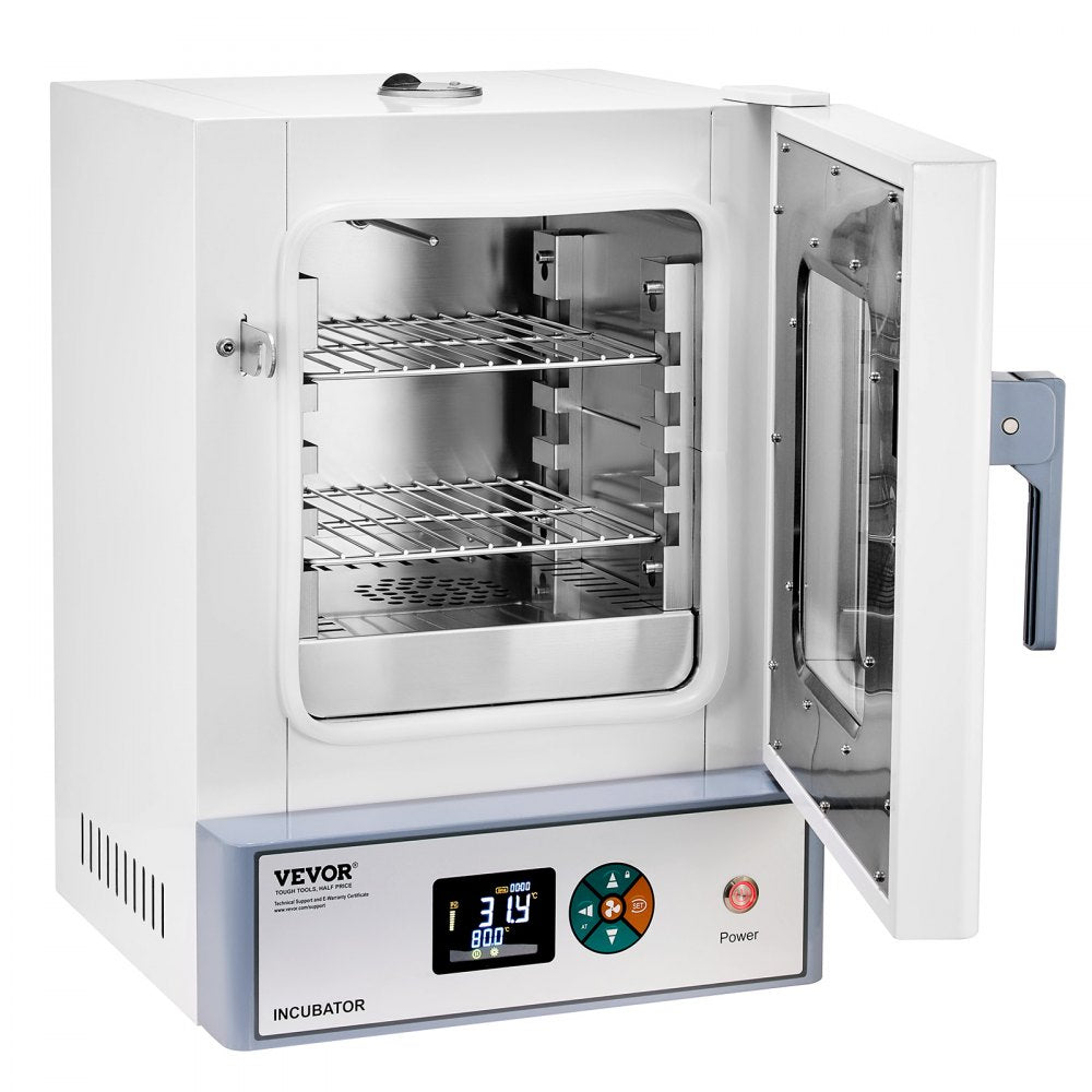 VEVOR Laboratory Incubator 5.3 Gal / 20 L with Adjustable Air Circulation, For Petri Dishes, Room Temp+41℉ to 158℉ PID Temperature Control, Microbiological Lab Incubator, Digital Panel, Glass Door