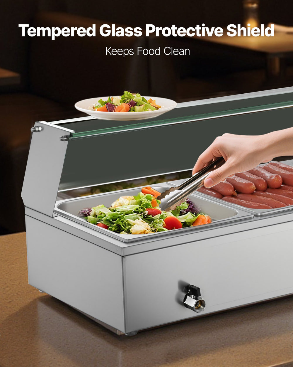 VEVOR Commercial Food Warmer tempered glass protective shield graphic