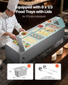 VEVOR Commercial Food Warmer, 1500W Electric Stainless Steel Steam Food Warmer with Glass Cover, 6 x 1/3 Size Pans Buffet Bain Marie with Soup & Perforated Ladles, for Catering, Restaurant & Party