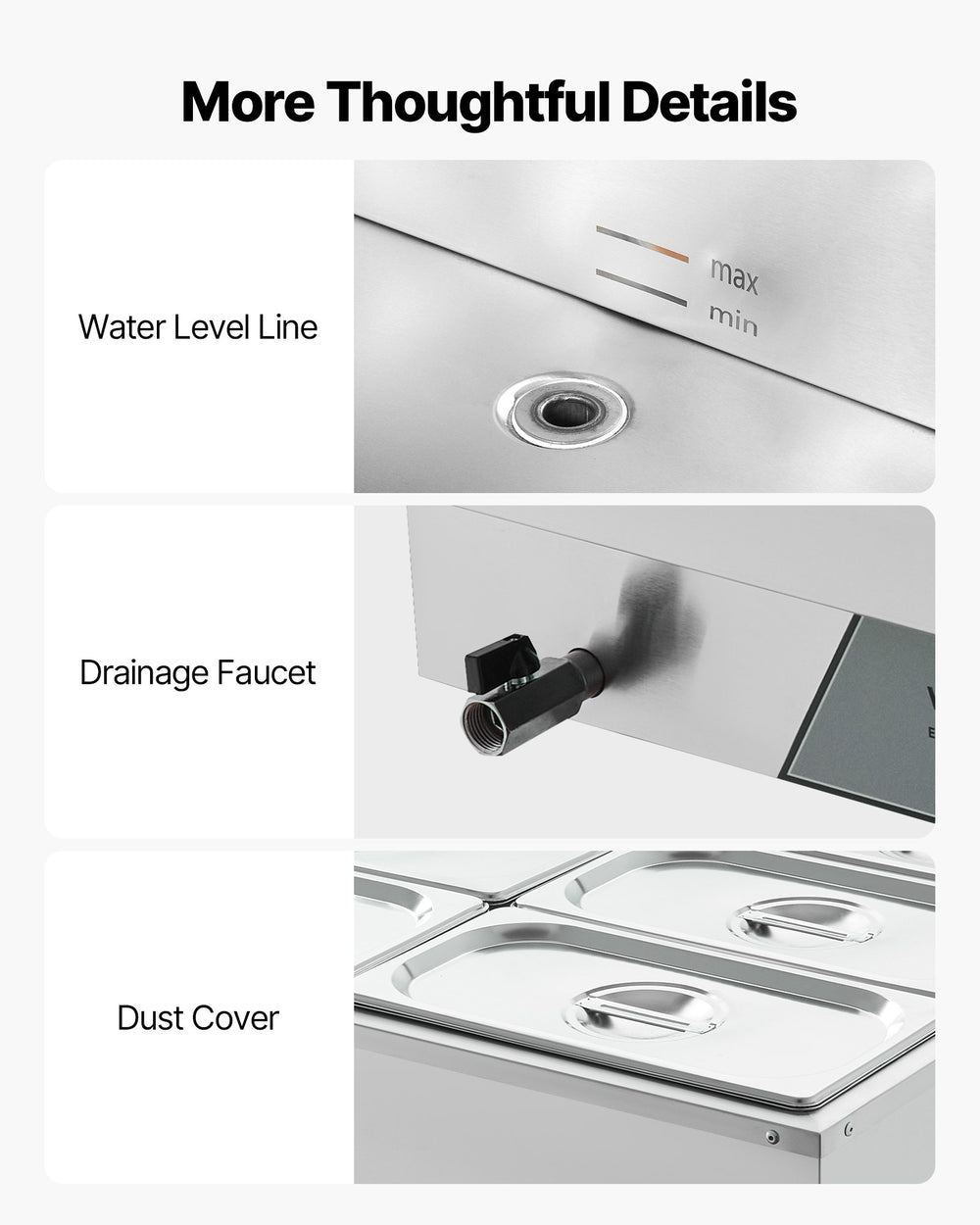 VEVOR Commercial Food Warmer, 1500W Electric Stainless Steel Steam Food Warming with Lid, Fast Heating Countertop Buffet Bain Marie with Six 1/3 Size Food Pans, for Catering, Restaurant and Party