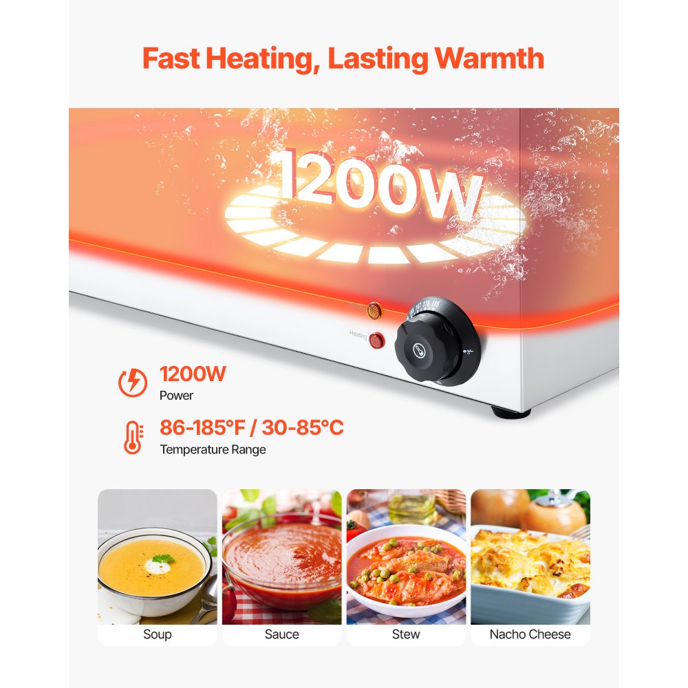 VEVOR 24QT Commercial Food Warmer, 5-Pan Electric Steam Table, 1200W Professional Countertop Stainless Steel Buffet Bain Marie with 86-185°F Temp Control for Catering, Buffet, Parties, Restaurants