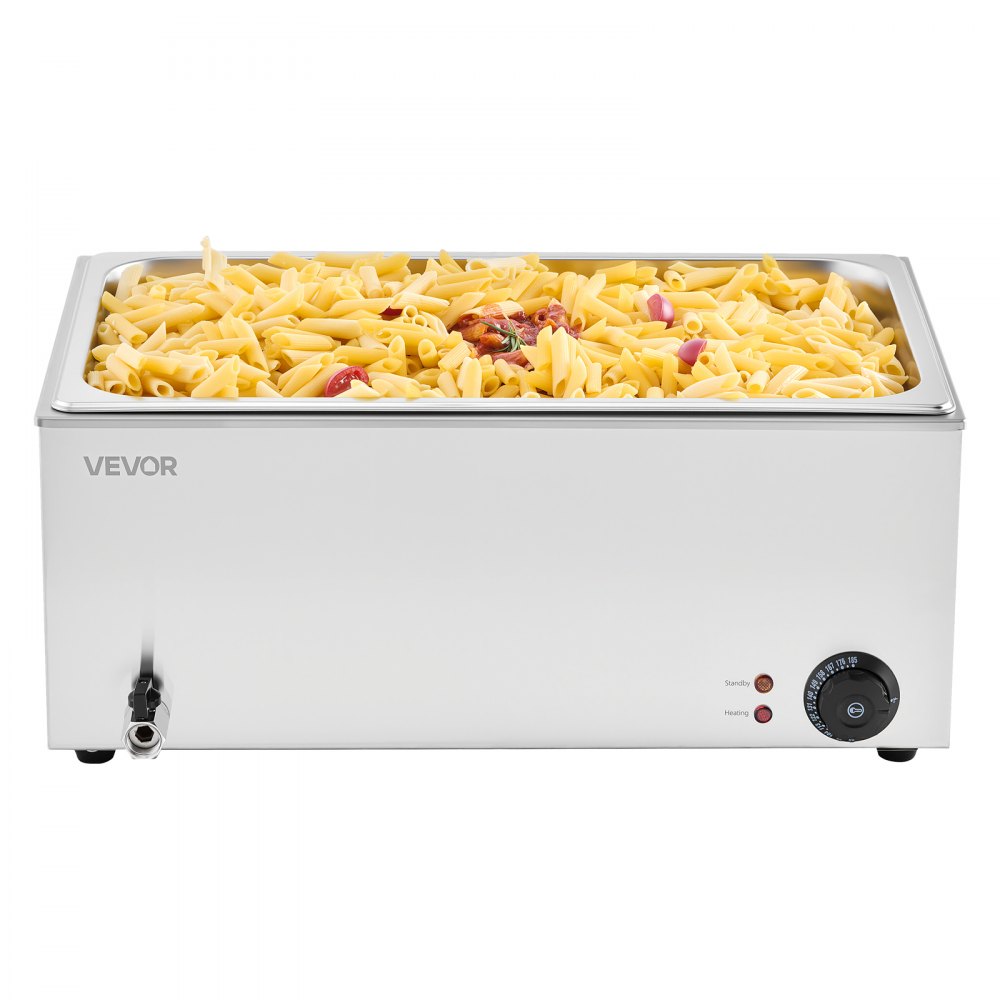 VEVOR 24QT Commercial Food Warmer, Full-Size Pan Electric Steam Table, 1200W Professional Countertop Stainless Steel Buffet Bain Marie with 86-185°F Temp Control for Catering, Buffet, Restaurants