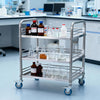 VEVOR Stainless Steel Cart, 3-Tier Rolling Lab Utility Cart with Lockable Wheels, Medical Serving Trolley Clinic Tray, Heavy Duty Mobile Service Storage Tray for Hospital, Restaurant, Kitchen, Salon