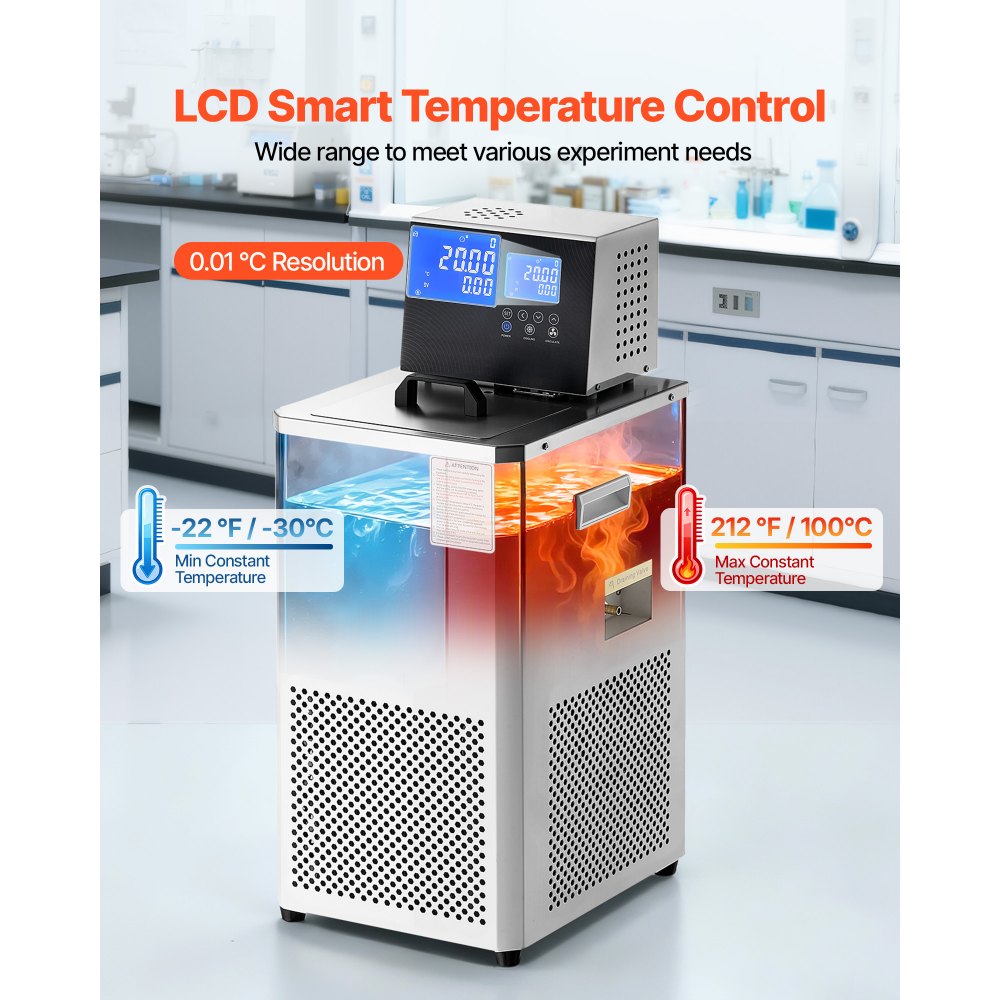 VEVOR Laboratory Chiller Circulator, -30℃-100℃, 6 L Internal and External Dual Circulation, Low Temperature Cooling Liquid Circulator Pump Chiller, Recirculating Chiller Water Bath for Laboratory
