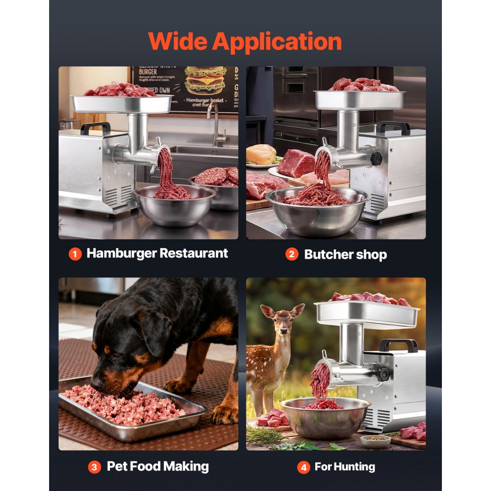 VEVOR Commercial Meat Grinder, 8 Lbs/Min Capacity, #8 Electric Meat Mincer with 3 Plates, 3 Sausage Stuffing Tubes, 350W/0.5HP Stainless Steel Sausage Maker for Home Kitchens & Restaurants, ETL Listed