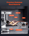 VEVOR meat grinder stainless steel component breakdown (tray, tee fitting, auger, blade, grinding plate, nut)