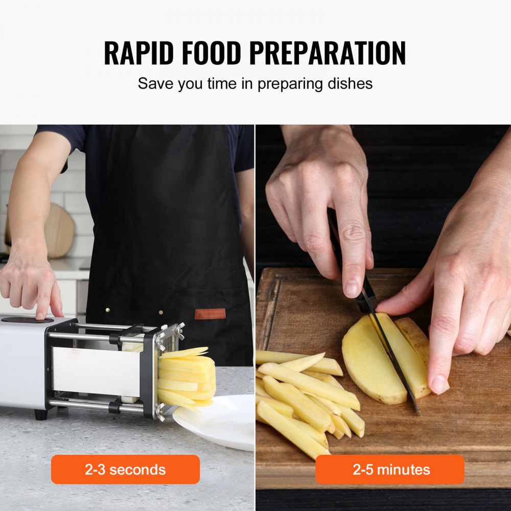 VEVOR Electric French Fry Cutter, Potato Slicer with 1/2-Inch and 3/8-Inch Stainless Steel Blades, Potato Cutter Chopper w/ Anti-slip Feet, Great for Potato, French Fries, Cucumber, Vegetables, Carrot
