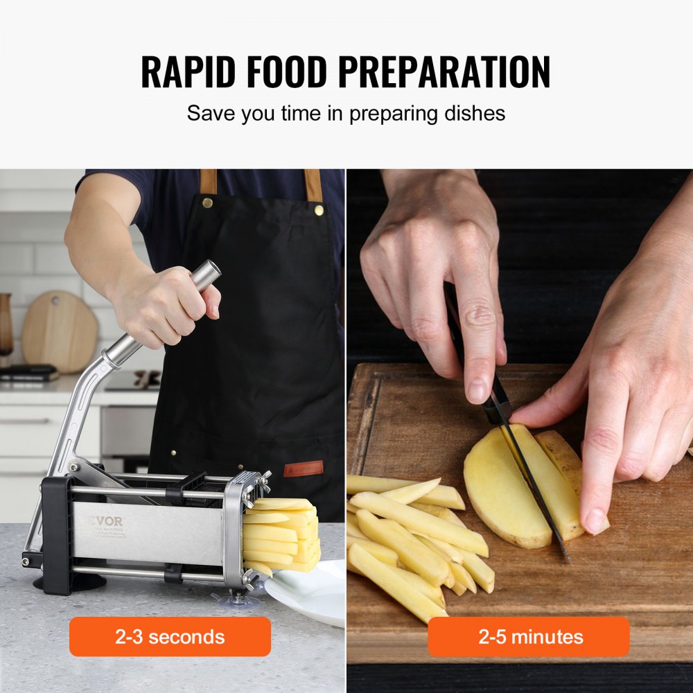 VEVOR French Fry Cutter, Potato Slicer with 1/2-Inch Stainless Steel Blade, Manual Potato Cutter Chopper with Suction Cups, Great for Potato, French Fries, Cucumber, Vegetables, Carrot