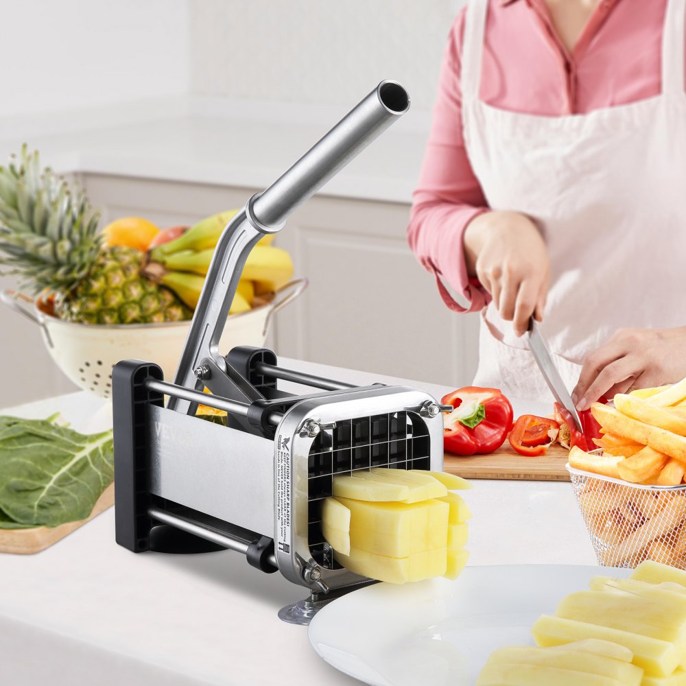 VEVOR French Fry Cutter, Potato Slicer with 1/2-Inch Stainless Steel Blade, Manual Potato Cutter Chopper with Suction Cups, Great for Potato, French Fries, Cucumber, Vegetables, Carrot