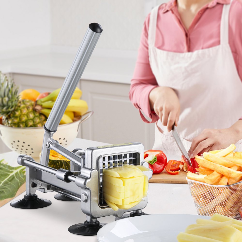 VEVOR French Fry Cutter, Potato Slicer with 1/2" 3/8" 1/4" Stainless Steel Blades, Manual Potato Cutter Chopper with Suction Cups, Great for Potato, French Fries, Cucumber, Vegetables, Carrot