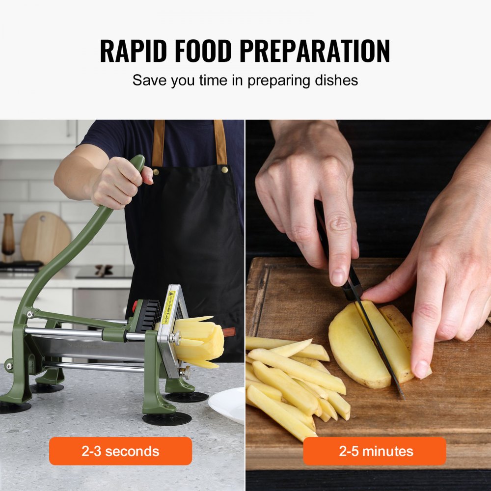 VEVOR French Fry Cutter, Potato Slicer with 1/2" 3/8" 1/4" Stainless Steel Blades, Manual Potato Cutter Chopper with Suction Cups, Great for Potato, French Fries, Cucumber, Vegetables, Carrot