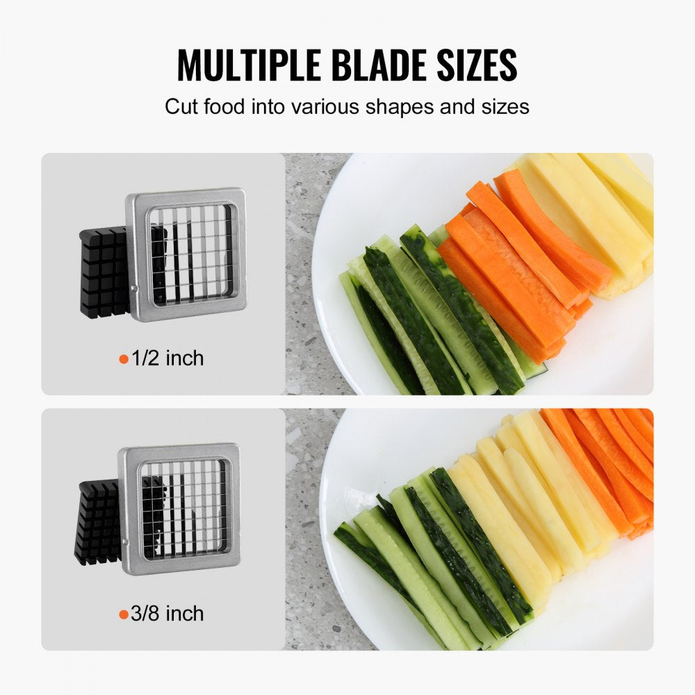 VEVOR French Fry Cutter, Potato Slicer with 1/2-Inch and 3/8-Inch Stainless Steel Blades, Manual Potato Cutter Chopper with Suction Cups, Great for Potato, French Fries, Cucumber, Vegetables, Carrot
