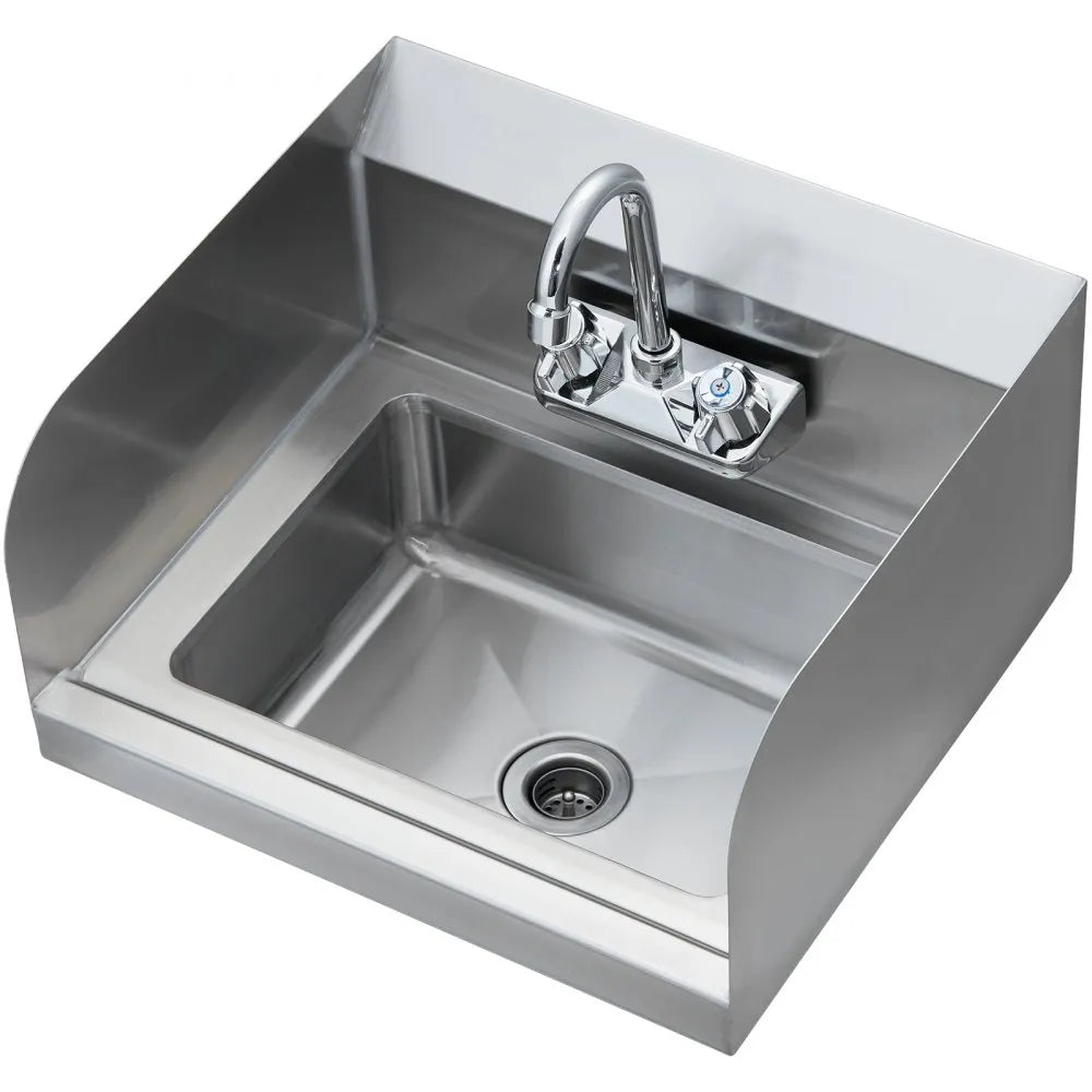 VEVOR Commercial Hand Sink with Faucet and Side Splash, Stainless Steel Sink for Washing, Small Hand Washing Sink, Wall Mount Hand Basin for Restaurant, Kitchen, Bar, Garage and Home, 17x12.8 inch