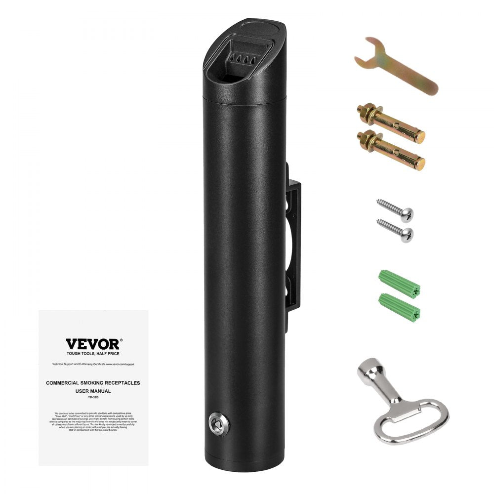 VEVOR Cigarette Butt Receptacle, Stainless Steel Cylinder Cigarette Butt Container, Wall Mounted and Weatherproof Outdoor Cigarette Butt Disposal for Garden, Office, Restaurant, Hotel, Bar, Black
