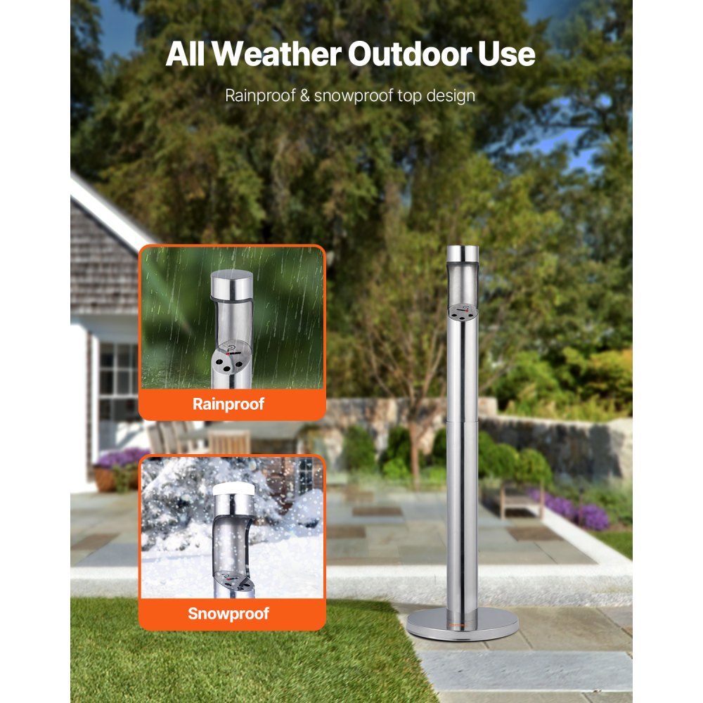 VEVOR Cigarette Butt Receptacle, Stainless Steel Cylinder Cigarette Butt Container, Freestanding and Weatherproof Outdoor Cigarette Butt Disposal for Garden, Office, Restaurant, Hotel, Bar, Silver