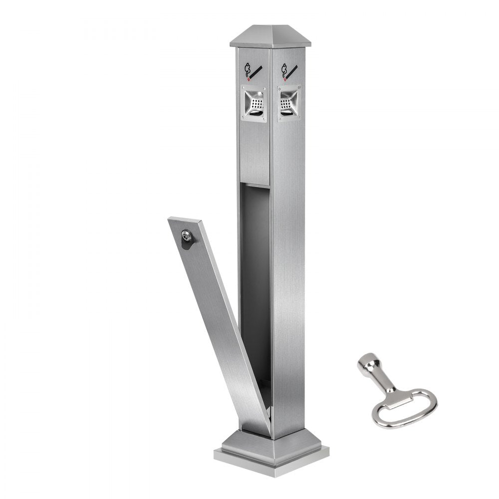 VEVOR Cigarette Butt Receptacle, Square Cigarette Butt Container with 4 Disposal Openings & Top Cover, Stainless Steel Outdoor Cigarette Butt Disposal for Garden, Office, Restaurant, Hotel, Silver