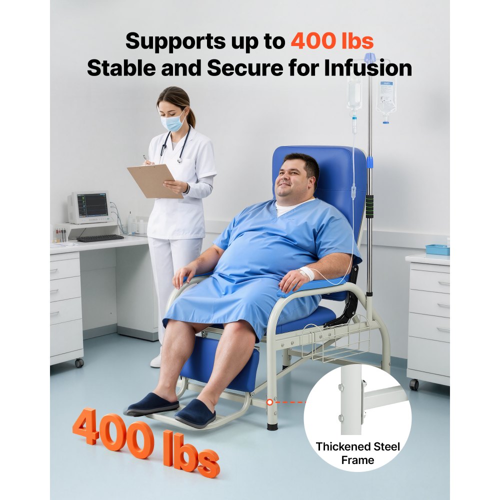 VEVOR Infusion Chair with IV Pole 90°-160° Reclining Phlebotomy Chair, 400LBS Capacity Medical Infusion Recliner with Soft Padded Seat, Footrest & Storage Basket for Blood Draw, IV Transfusion