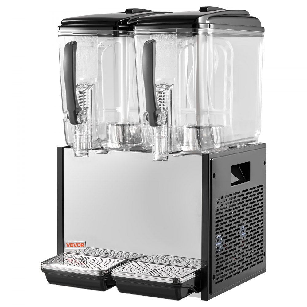 VEVOR Commercial Beverage Dispenser 2 Tanks 12 L / 12.7 QT Per Tank, Stainless Steel Juice Dispenser, Ice Tea Drink Machine with 45℉ to 54℉ Cooling Temperature, for Cold Drink Restaurant Bar Party