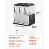 VEVOR Commercial Beverage Dispenser 3 Tanks 12 L / 12.7 QT Per Tank, Stainless Steel Juice Dispenser, Ice Tea Drink Machine with 45℉ to 54℉ Cooling Temperature, for Cold Drink Restaurant Bar Party